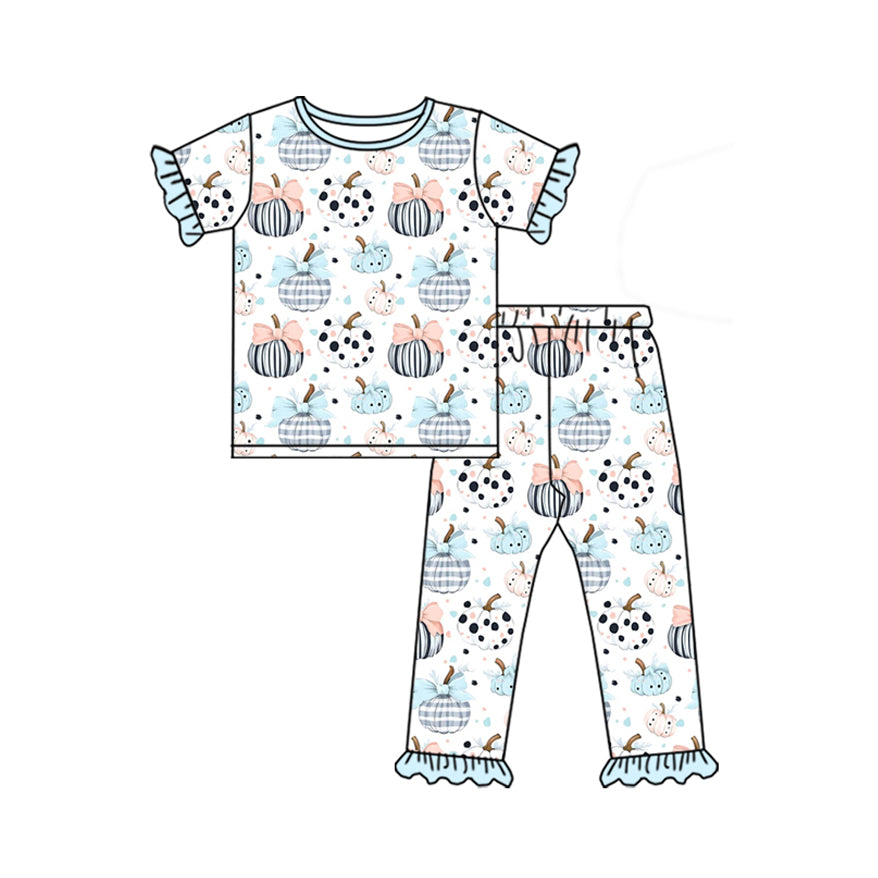 preorder GSPO2027 Autumn pumpkin bows short sleeve pants girls pajamas