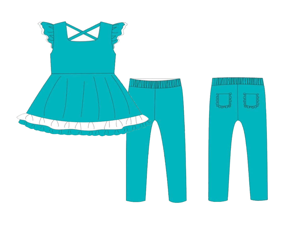 preorder GSPO2048 blue flutter sleeve pants girls set