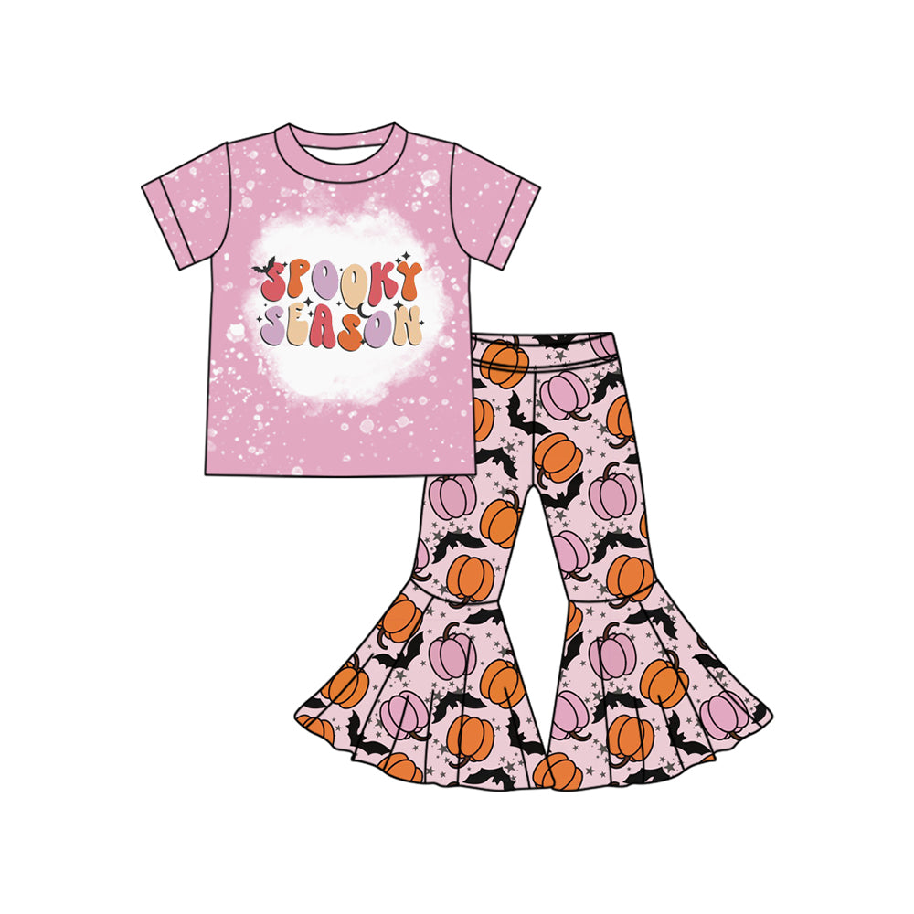 preorder GSPO2055 Halloween spooky season pink short sleeve bat pants girls set