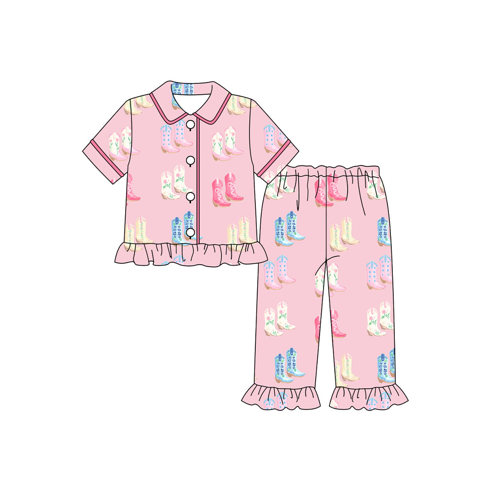 preorder GSPO2082 Western boots pink short sleeve pants girls pajamas