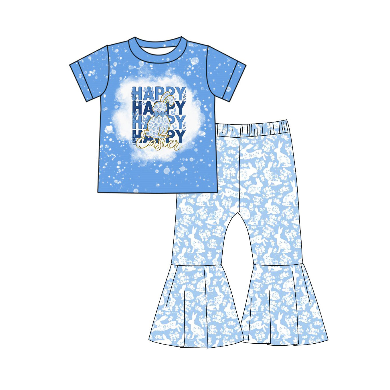 preorder GSPO2100 happy Easter bunny rabbit blue short sleeve pants girls set