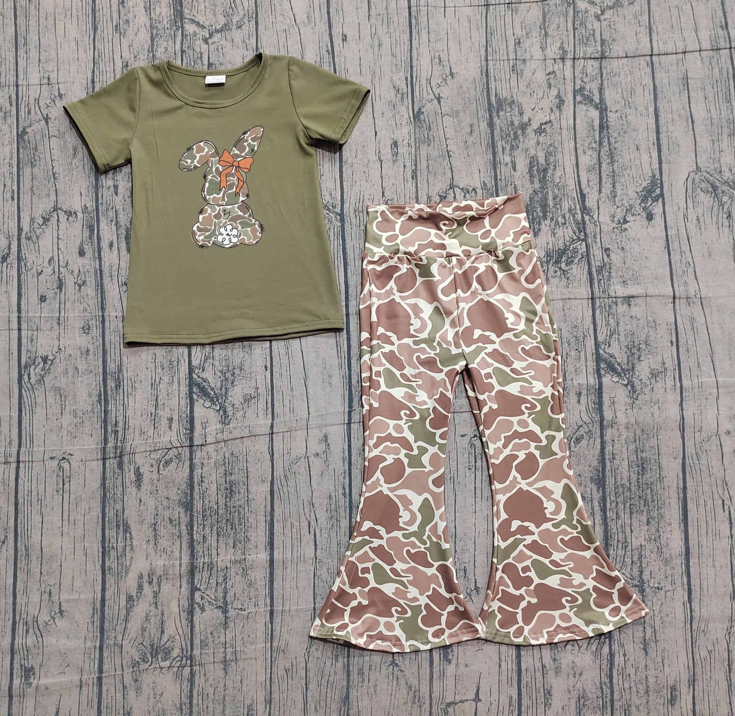 preorder Samples GSPO2110 Easter Rabbit Short Sleeve Camo Pants Girls Set