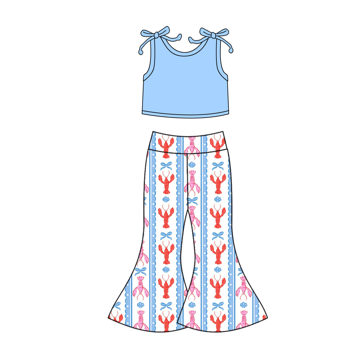 preorder GSPO2123 blue sleeveless crayfish blue bows pants girls set
