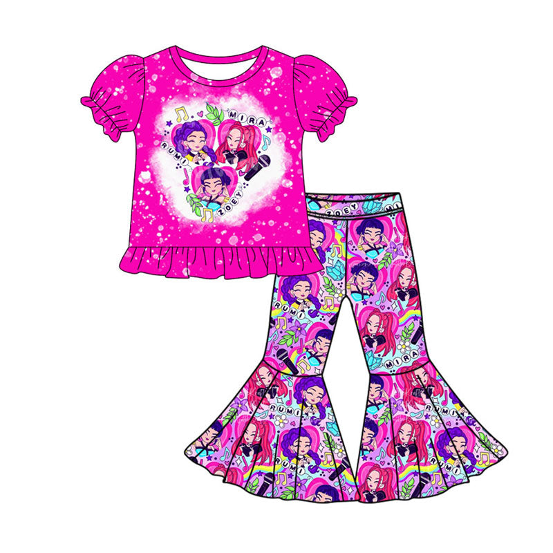 preorder GSPO2127 black short sleeve black bows pants girls set