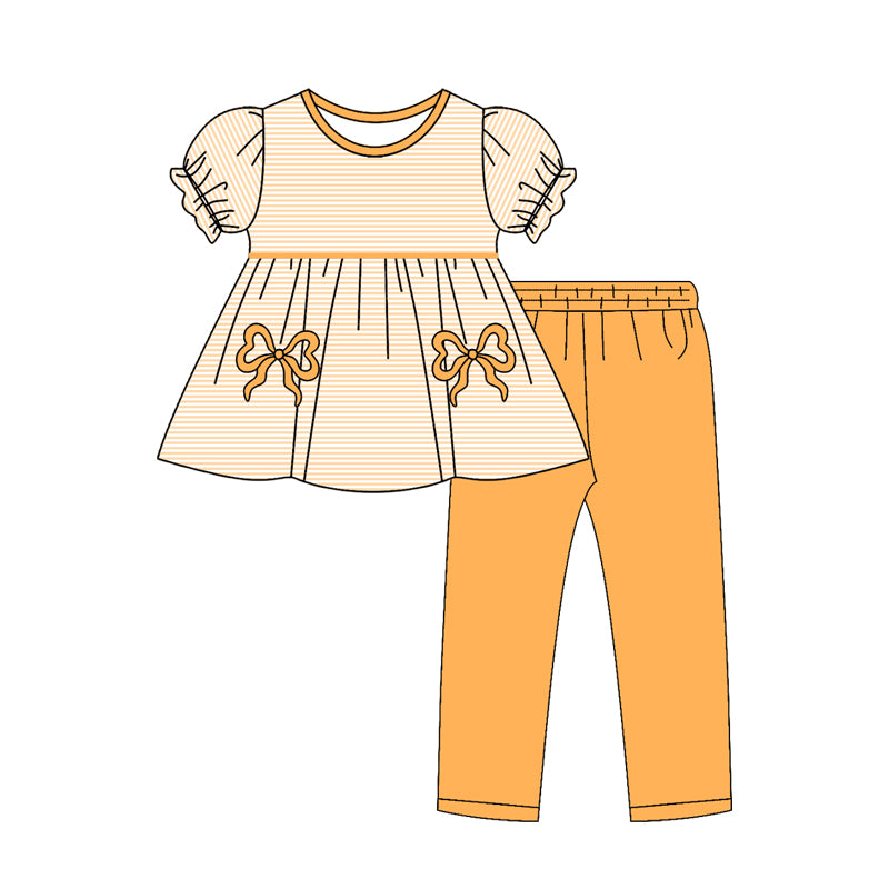 preorder GSPO2152 orange striped bows striped pants girls set