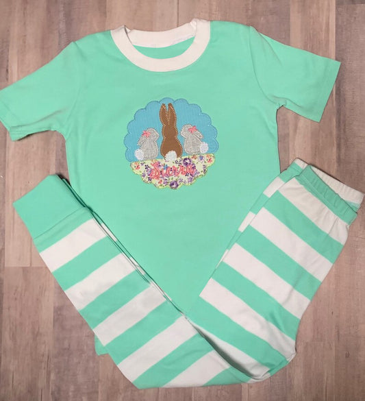 preorder GSPO2156 Easter rabbit bunny flowers short sleeve pants girls pajamas