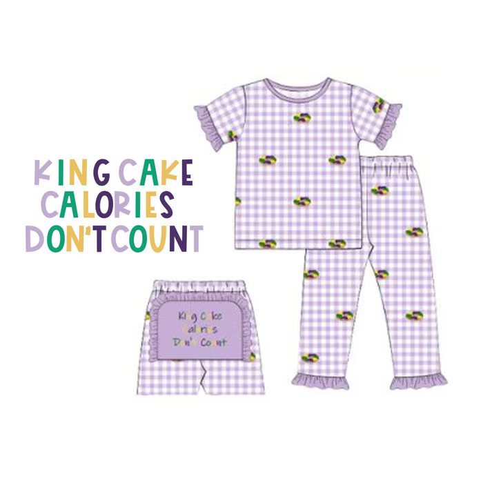preorder GSPO2171 Mardi Gras Dount Purple Checkered Short Sleeve Pants Girls Pajamas