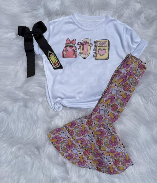 preorder GSPO2189 Back To School Pen Book Short Sleeve Pants Girls Set
