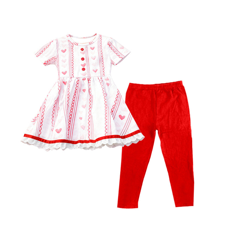 preorder GSPO2194 Valentine's Day Heart Short Sleeve Red Pants Girls Set