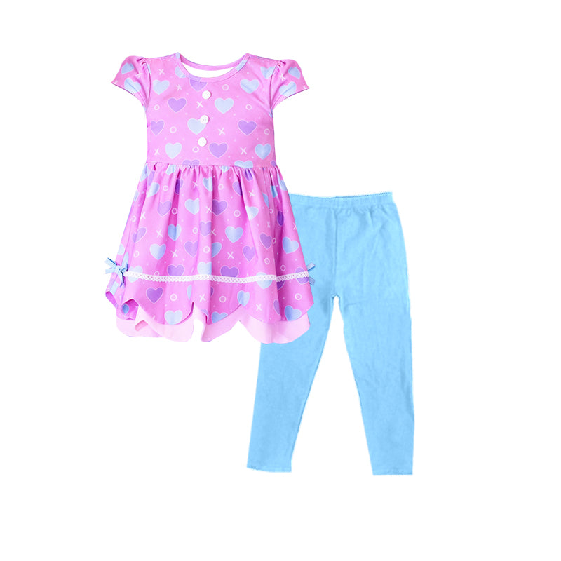preorder GSPO2206 Valentine's Day Heart Purple Short Sleeve Blue Pants Girls Set