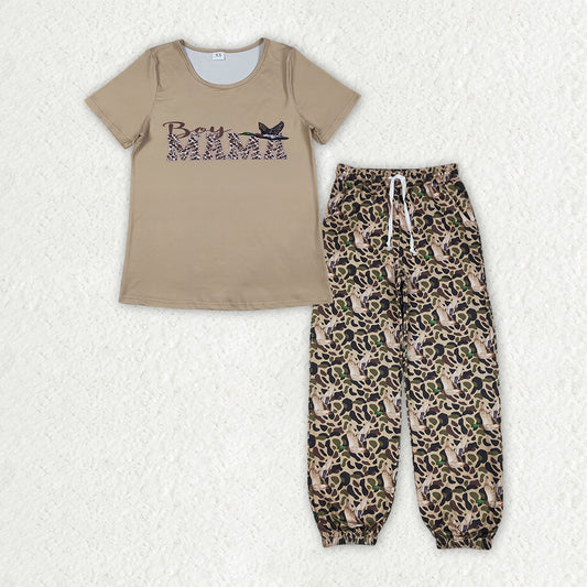 GSPO2231 Hunting Mama's Boy Mallard Duck Short Sleeve Camo Pants Adult Women Set