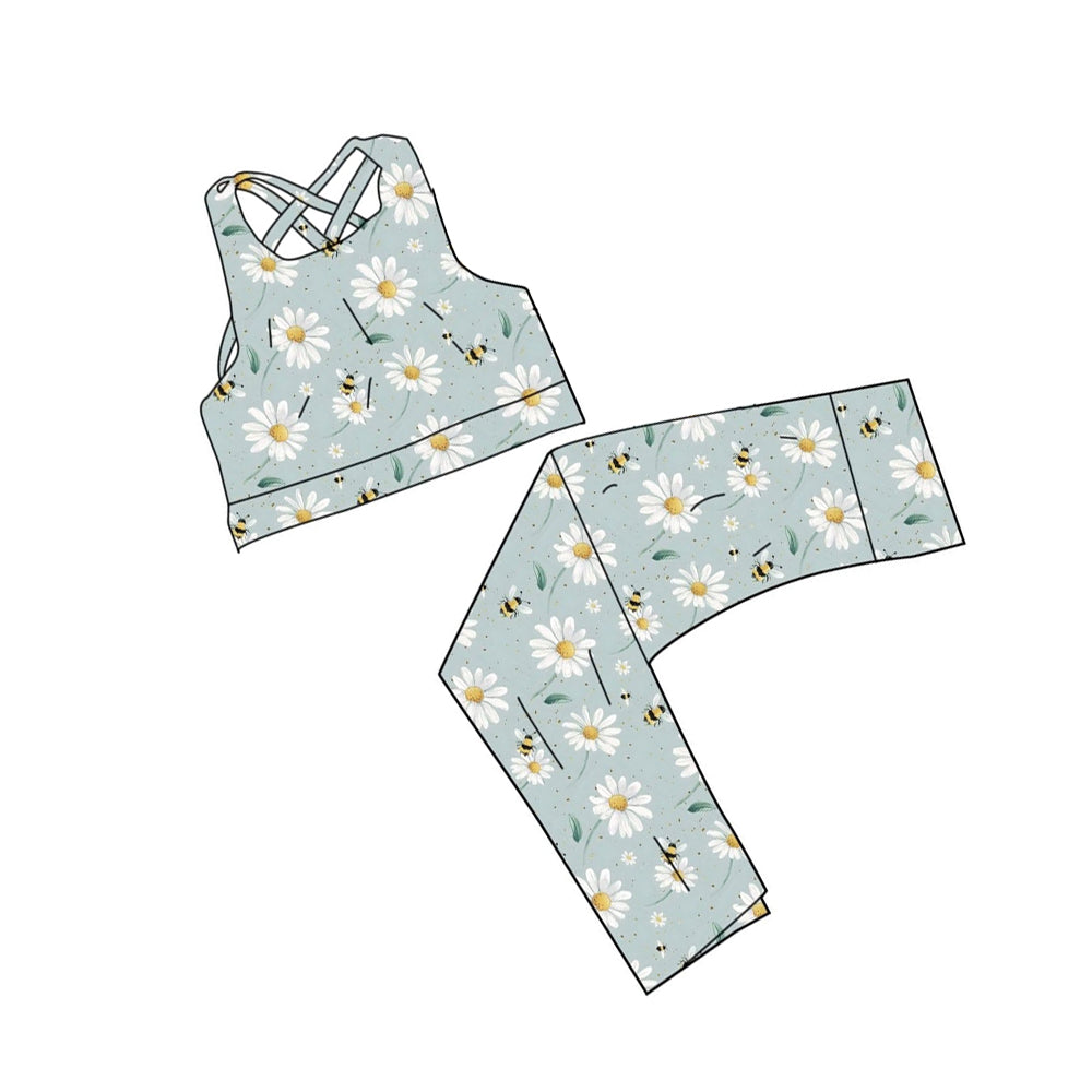 preorder GSPO2238 Yoga Daisy Bee Sleeveless Pants Girls Set