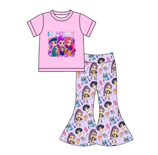 preorder GSPO2241 Hunter Cartoon K Purple Short Sleeve Pants Girls Set