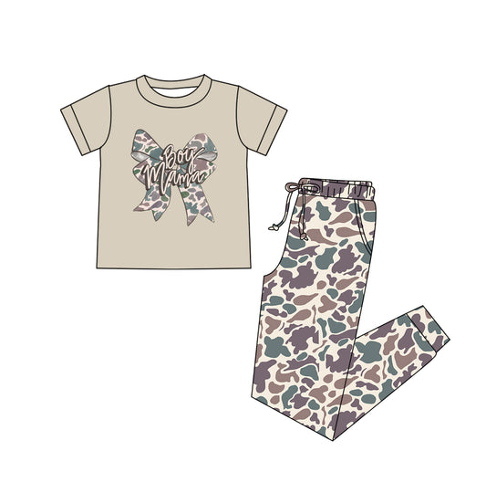 preorder GSPO2254 Western Mama Boy Bow Short Sleeve Camo Pants Adult Women Set
