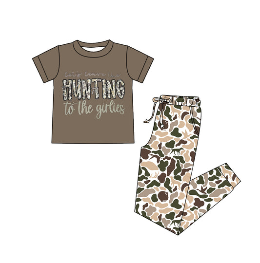 preorder GSPO2255 Hunting Brown Short Sleeve Camo Pants Adult Women Set