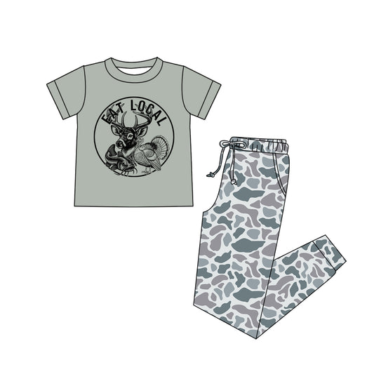 preorder GSPO2256 Hunting Eat Local Deer Turkey Short Sleeve Camo Pants Adult Women Set