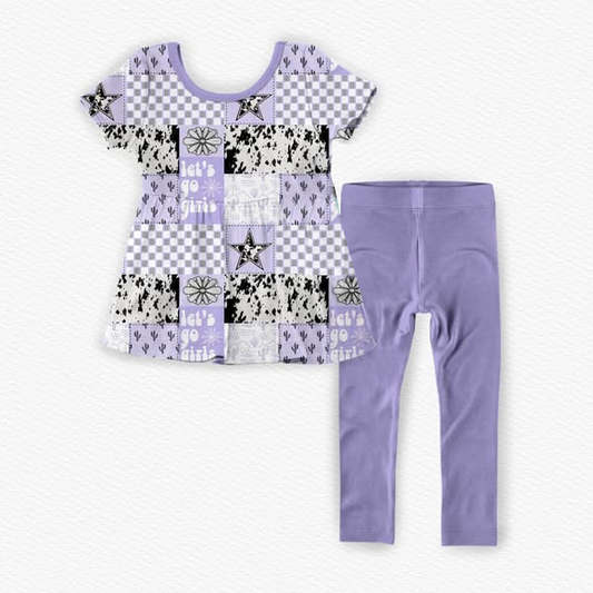 preorder GSPO2259 Let's Go Girls Purple Short Sleeve Purple Pants Girls Set