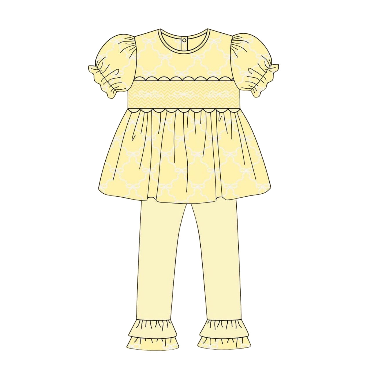 preorder GSPO2266 Yellow Bows Short Sleeve Pants Girls Set