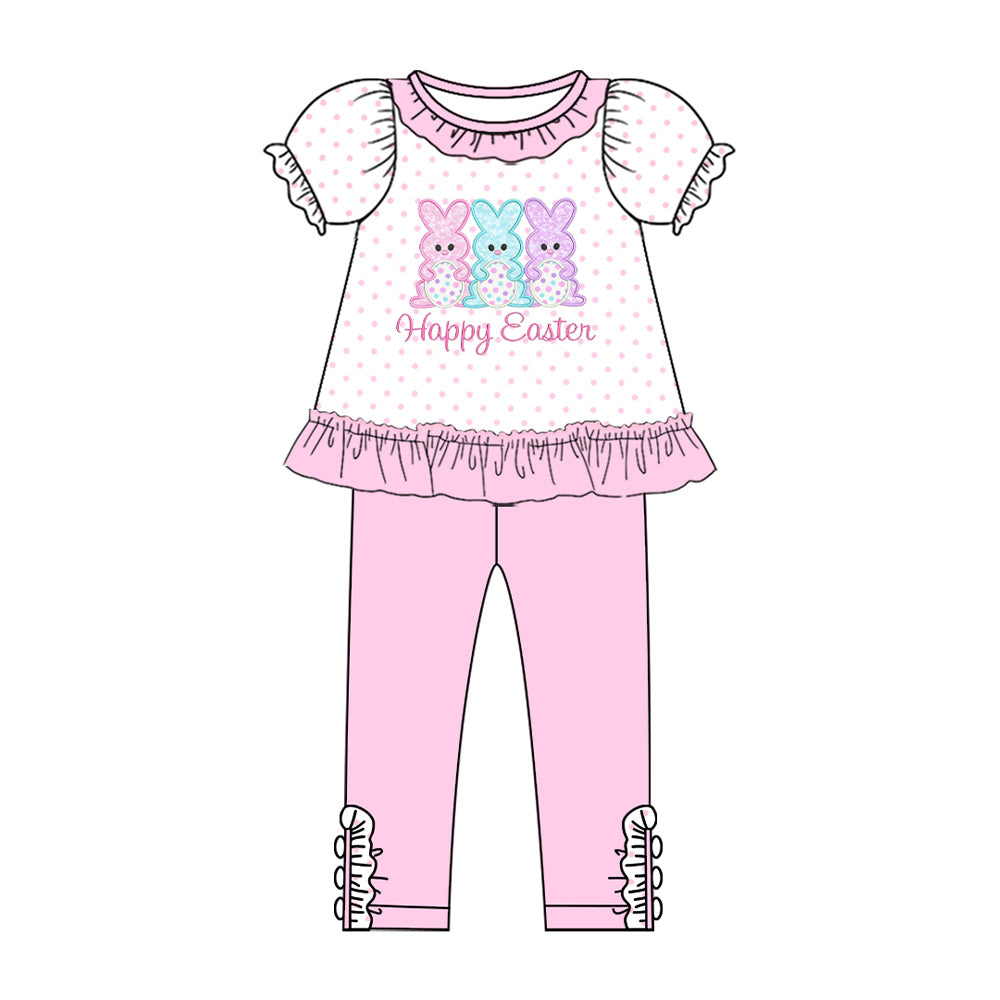 preorder GSPO2270 Happy Easter Bunny Rabbit Short Sleeve Pink Pants Girls Set
