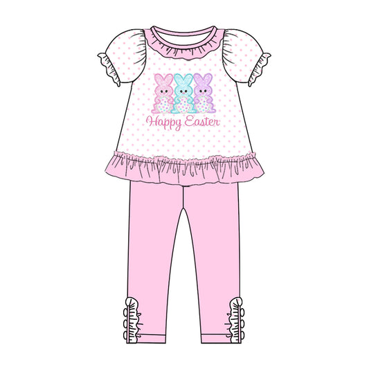 preorder GSPO2270 Happy Easter Bunny Rabbit Short Sleeve Pink Pants Girls Set