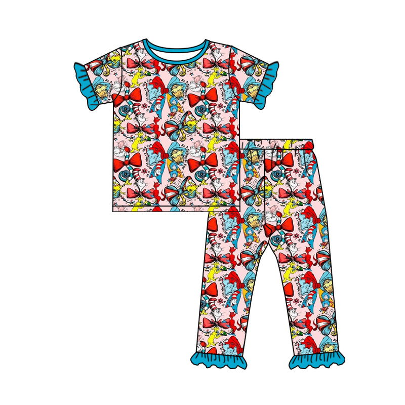 preorder GSPO2276 Cartoon Dr Bows Short Sleeve Pants Girls Pajamas
