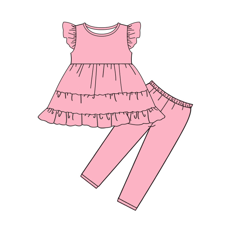 preorder GSPO2277 Pink Flutter Sleeve Pink Pants Girls Set