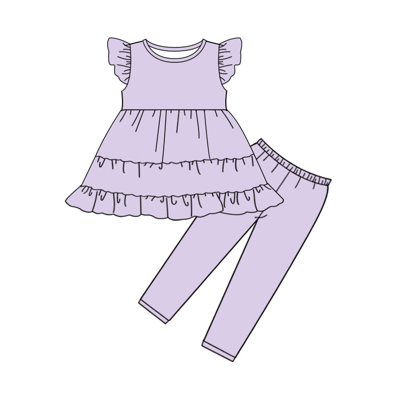 preorder GSPO2278 Purple Flutter Sleeve Purple Pants Girls Set