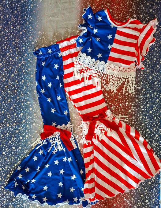 preorder GSPO2279 July 4th Red Star Red Striped Short Sleeve Pants GIrls Set
