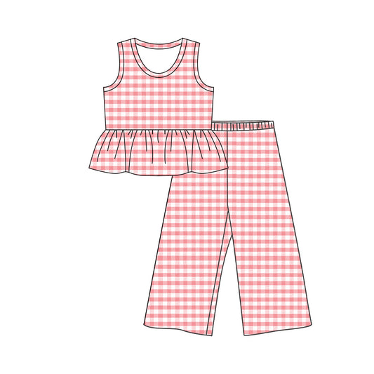 preorder GSPO2306 Pink Checkered Sleeveless Pants Girls Set