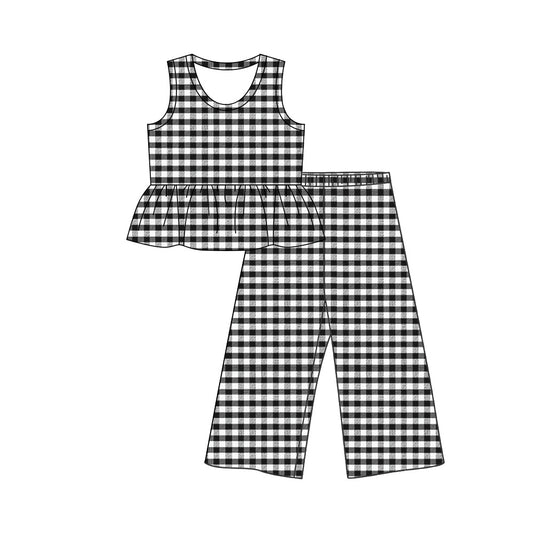 preorder GSPO2308 Black Checkered Sleeveless Pants Girls Set