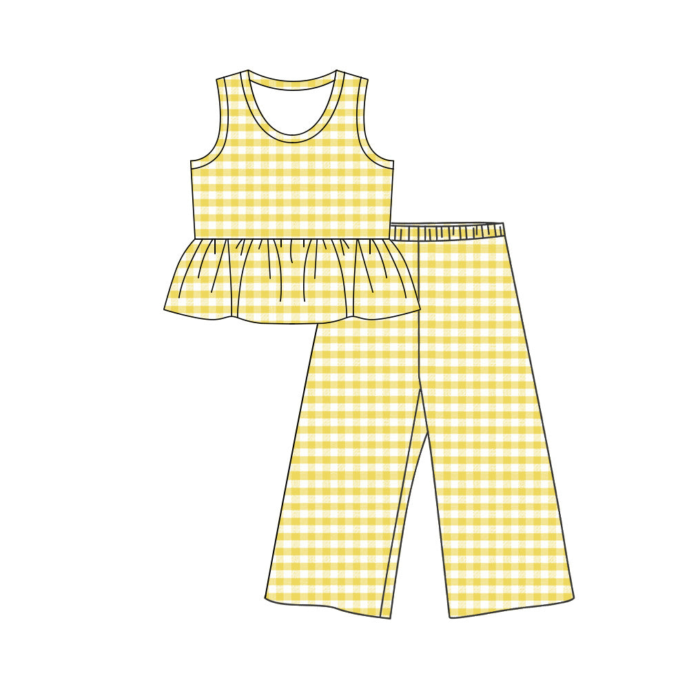 preorder GSPO2309 Yellow Checkered Sleeveless Pants Girls Set