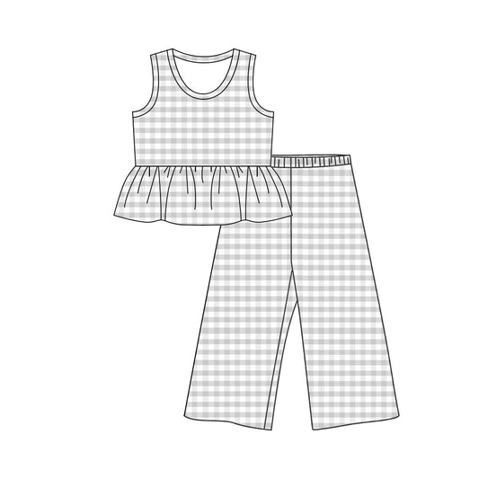 preorder GSPO2311 Grey Checkered Sleeveless Pants Girls Set