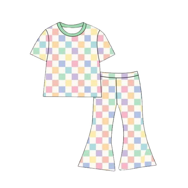 preorder GSPO2312 Colorful Checkered Short Sleeve Pants Girls Set