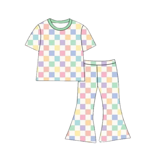 preorder GSPO2312 Colorful Checkered Short Sleeve Pants Girls Set
