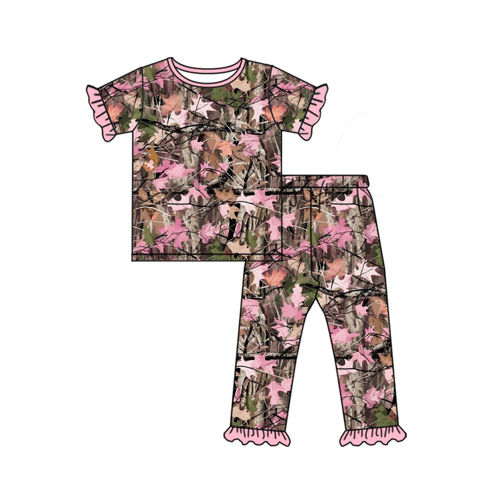 preorder GSPO2317 Hunting Camo Pink Short Sleeve Pants Girls Set