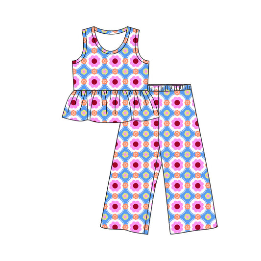 preorder GSPO2323 Flowers Sleeveless Pants Girls Set