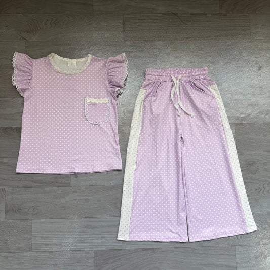 preorder Samples GSPO2328 Purple Flutter Sleeve Pants Girls Set