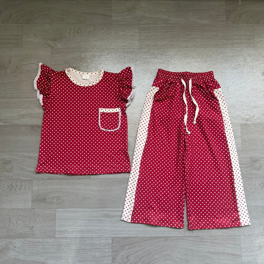 preorder Samples GSPO2329 Maroon Flutter Sleeve Pants Girls Set
