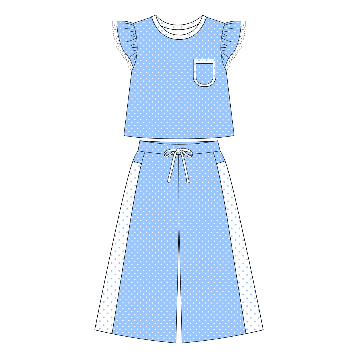 preorder GSPO2331 Blue Flutter Sleeve Pants Girls Set