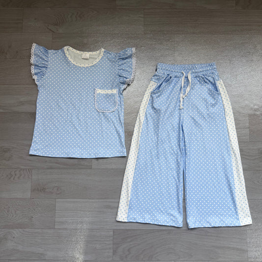 preorder Samples GSPO2331 Blue Flutter Sleeve Pants Girls Set