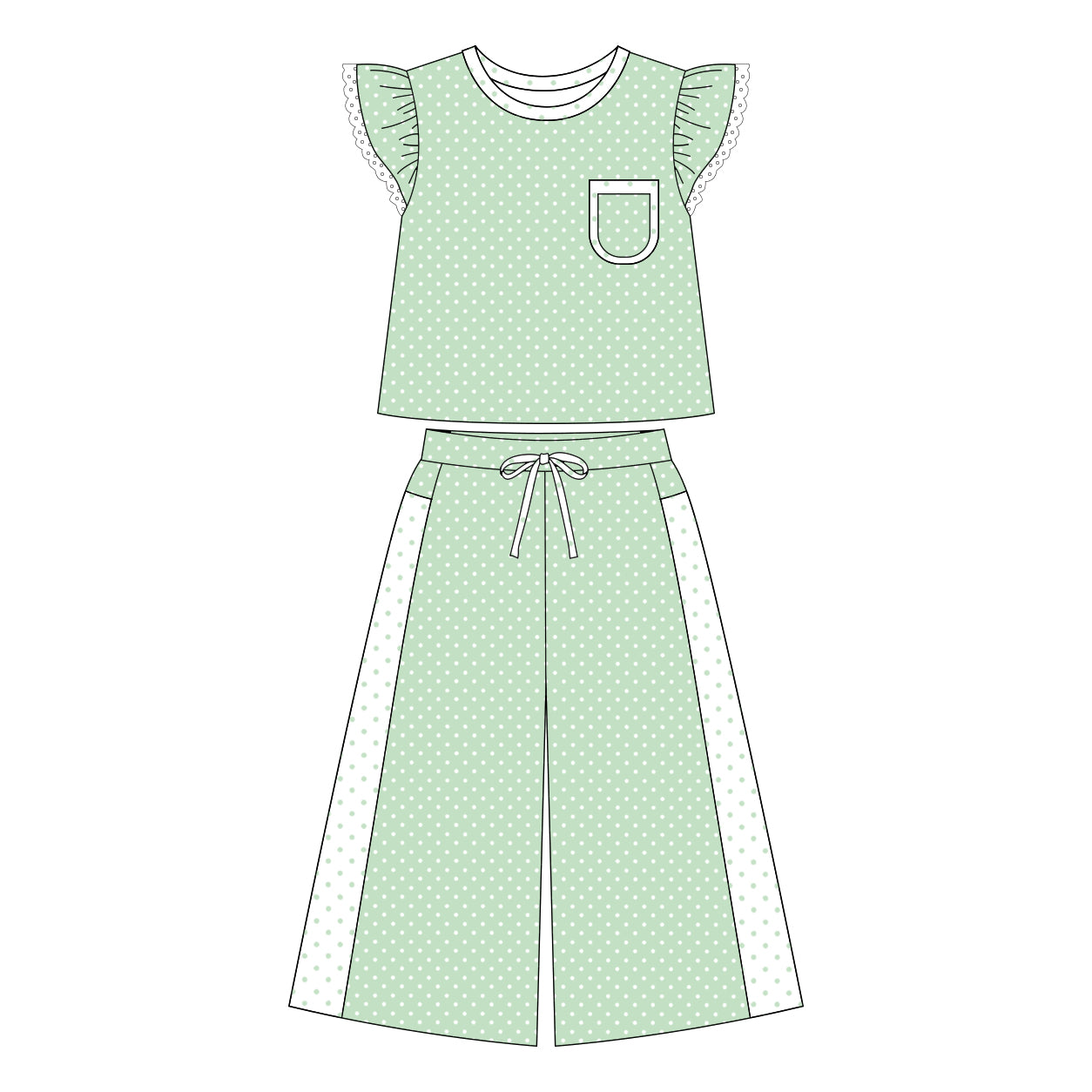 preorder GSPO2332 Green Flutter Sleeve Pants Girls Set