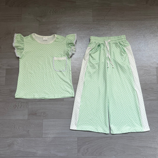 preorder Samples GSPO2332 Green Flutter Sleeve Pants Girls Set