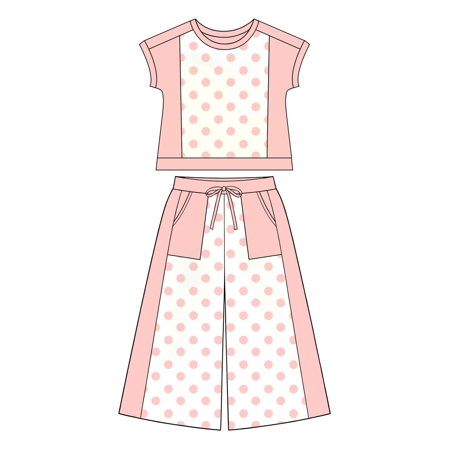 preorder GSPO2333 Pink Dot Short Sleeve Pants Girls Set