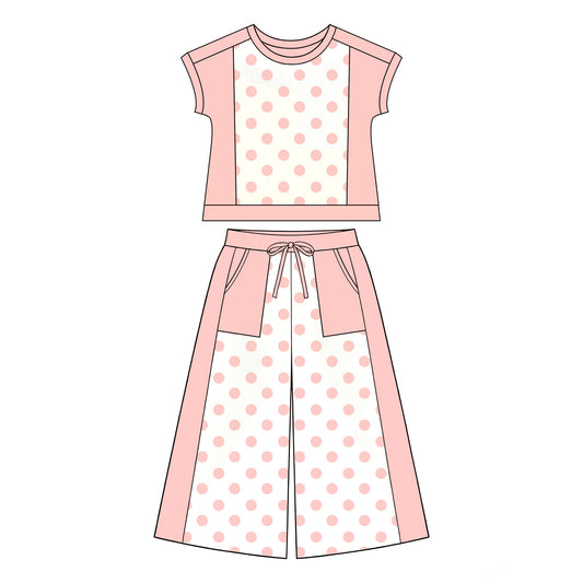 preorder GSPO2333 Pink Dot Short Sleeve Pants Girls Set