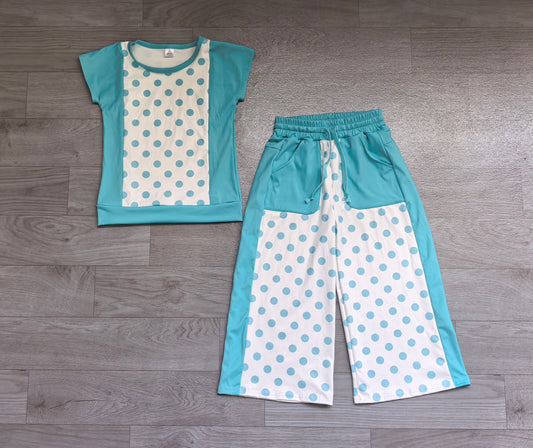 preorder Samples GSPO2334 Blue Dot Short Sleeve Pants Girls Set