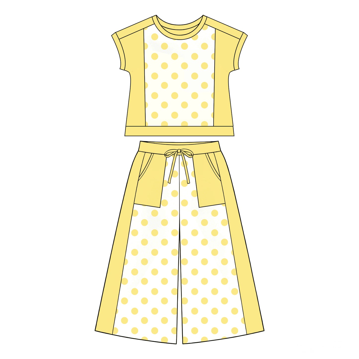 preorder GSPO2335 Yellow Dot Short Sleeve Pants Girls Set