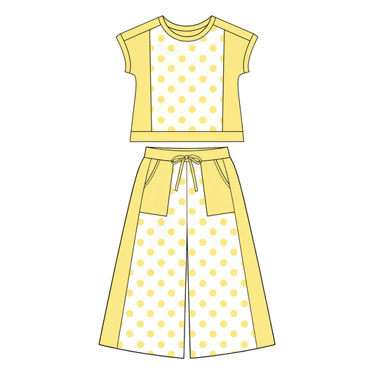preorder GSPO2335 Yellow Dot Short Sleeve Pants Girls Set