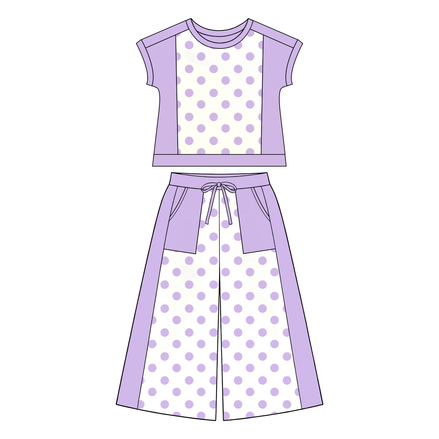 preorder GSPO2336 Purple Dot Short Sleeve Pants Girls Set