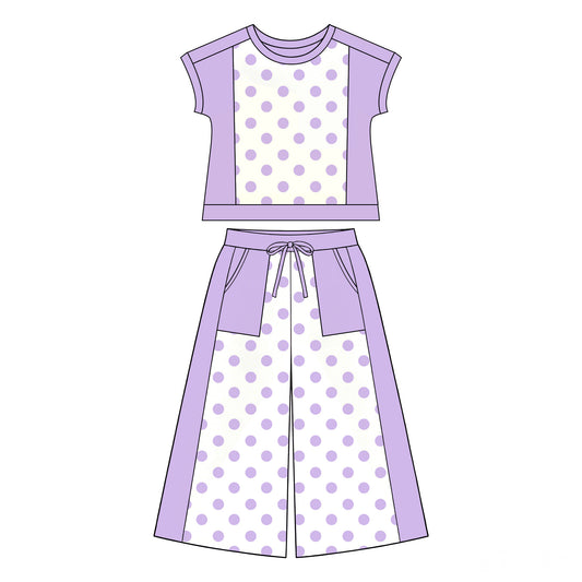 preorder GSPO2336 Purple Dot Short Sleeve Pants Girls Set