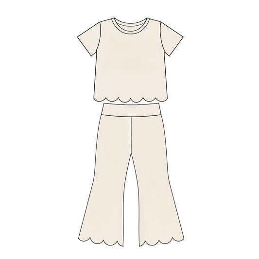 preorder GSPO2340 Scallop White Short Sleeve Pants Girls Set